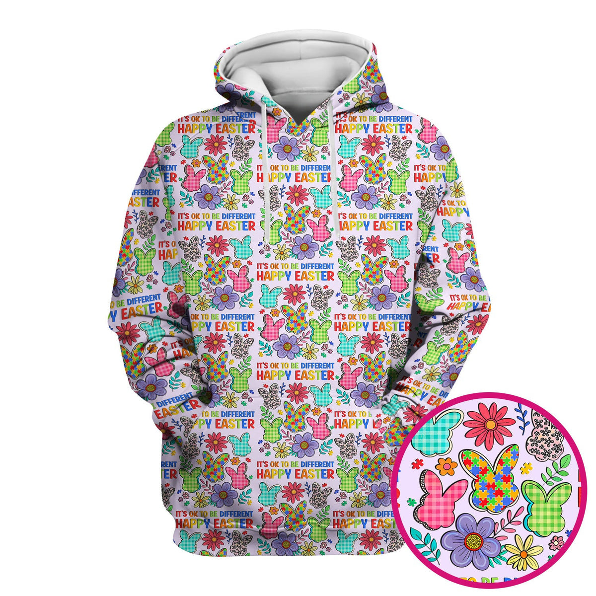 Happy Easter Bunny Floral Print Scrub Top, Breathable Fabrics Nursing Uniform