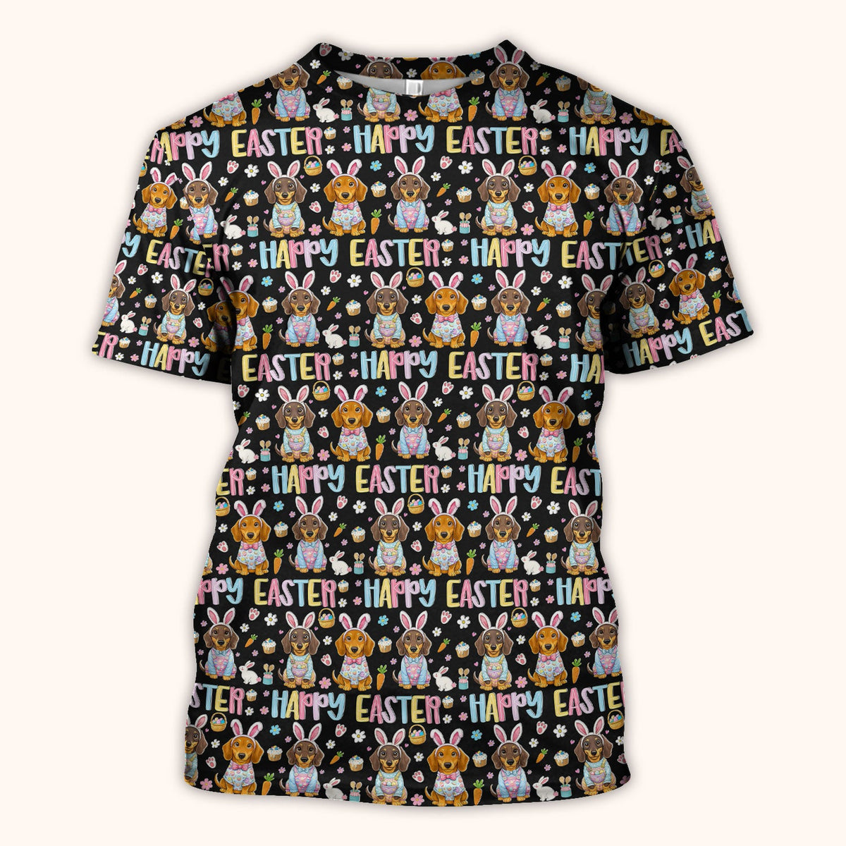Happy Easter Dachshund Bunny Print Scrub Top, Comfortable Scrubs for Nurses
