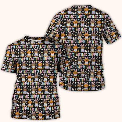 Happy Easter Dachshund Bunny Print Scrub Top, Comfortable Scrubs for Nurses