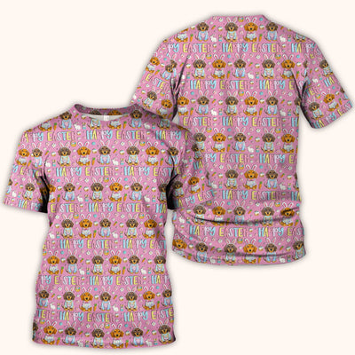 Happy Easter Dachshund Bunny Print Scrub Top, Comfortable Scrubs for Nurses