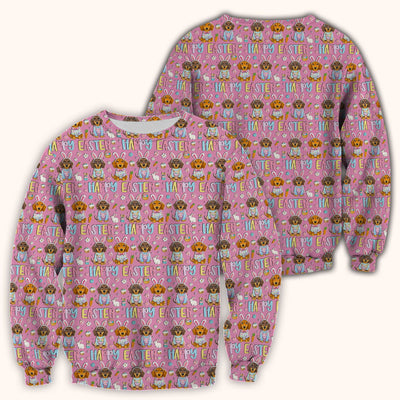 Happy Easter Dachshund Bunny Print Scrub Top, Comfortable Scrubs for Nurses