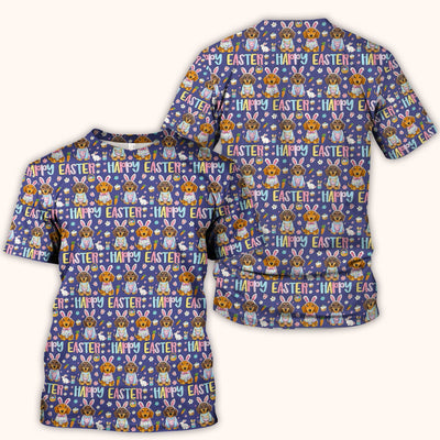 Happy Easter Dachshund Bunny Print Scrub Top, Comfortable Scrubs for Nurses