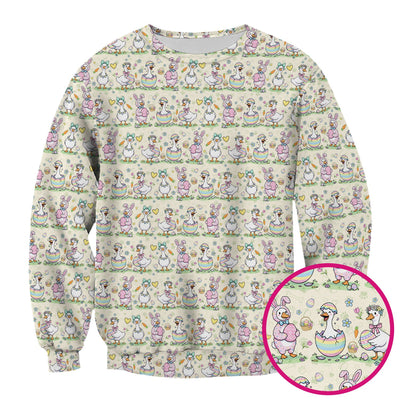 Pastel Easter Goose Bunny Egg Pattern Scrub Top, Comfortable Scrubs for Nurses