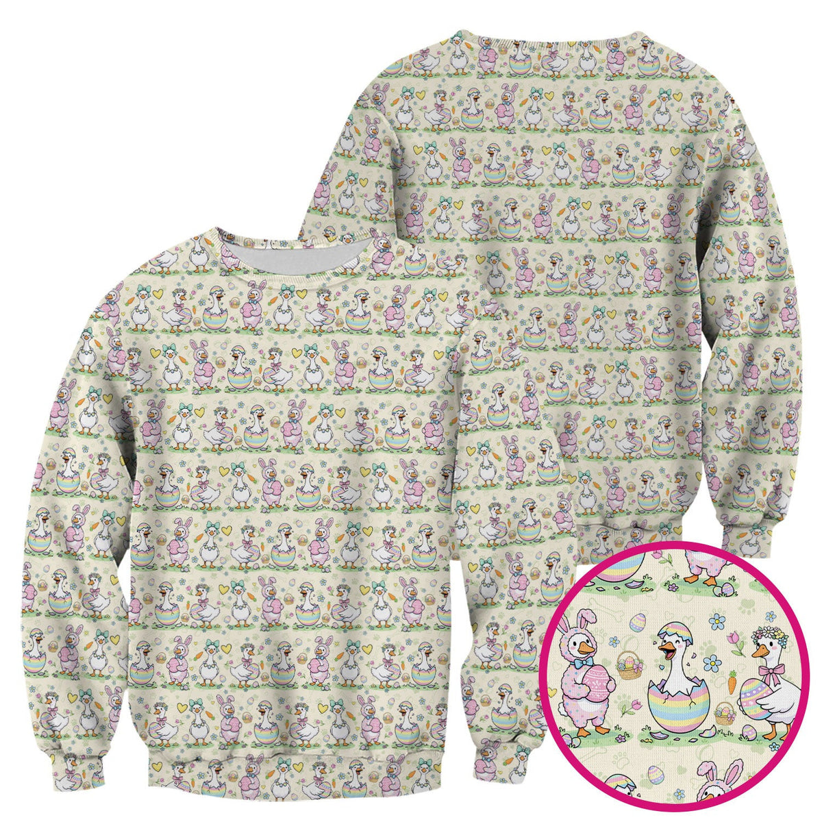 Pastel Easter Goose Bunny Egg Pattern Scrub Top, Comfortable Scrubs for Nurses
