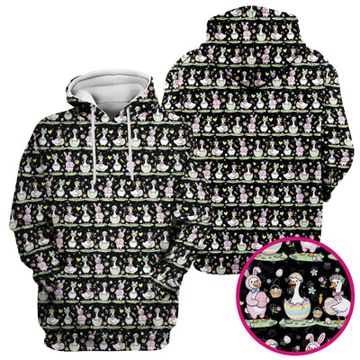 Pastel Easter Goose Bunny Egg Pattern Scrub Top, Comfortable Scrubs for Nurses