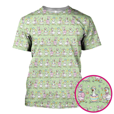 Pastel Easter Goose Bunny Egg Pattern Scrub Top, Comfortable Scrubs for Nurses