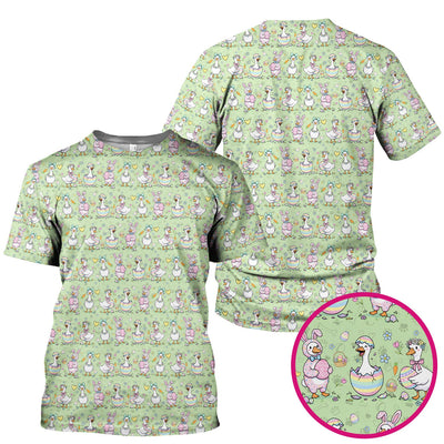 Pastel Easter Goose Bunny Egg Pattern Scrub Top, Comfortable Scrubs for Nurses