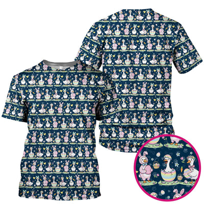 Pastel Easter Goose Bunny Egg Pattern Scrub Top, Comfortable Scrubs for Nurses