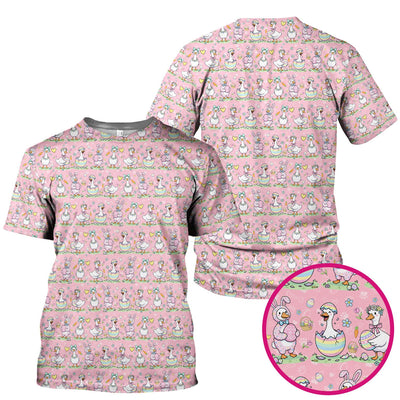Pastel Easter Goose Bunny Egg Pattern Scrub Top, Comfortable Scrubs for Nurses