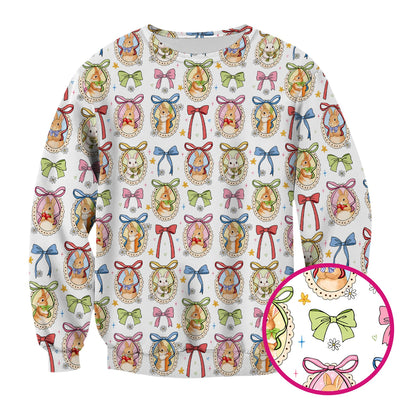 Cute Easter Bunny Cameo Colorful Bow Pattern Scrub Top, Breathable Fabrics Nursing Uniform