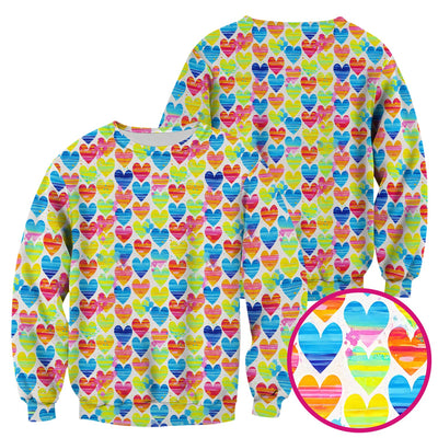 Bright Multicolor Rainbow Heart All Over Print Pattern Scrub, Comfortable Scrubs for Nurses