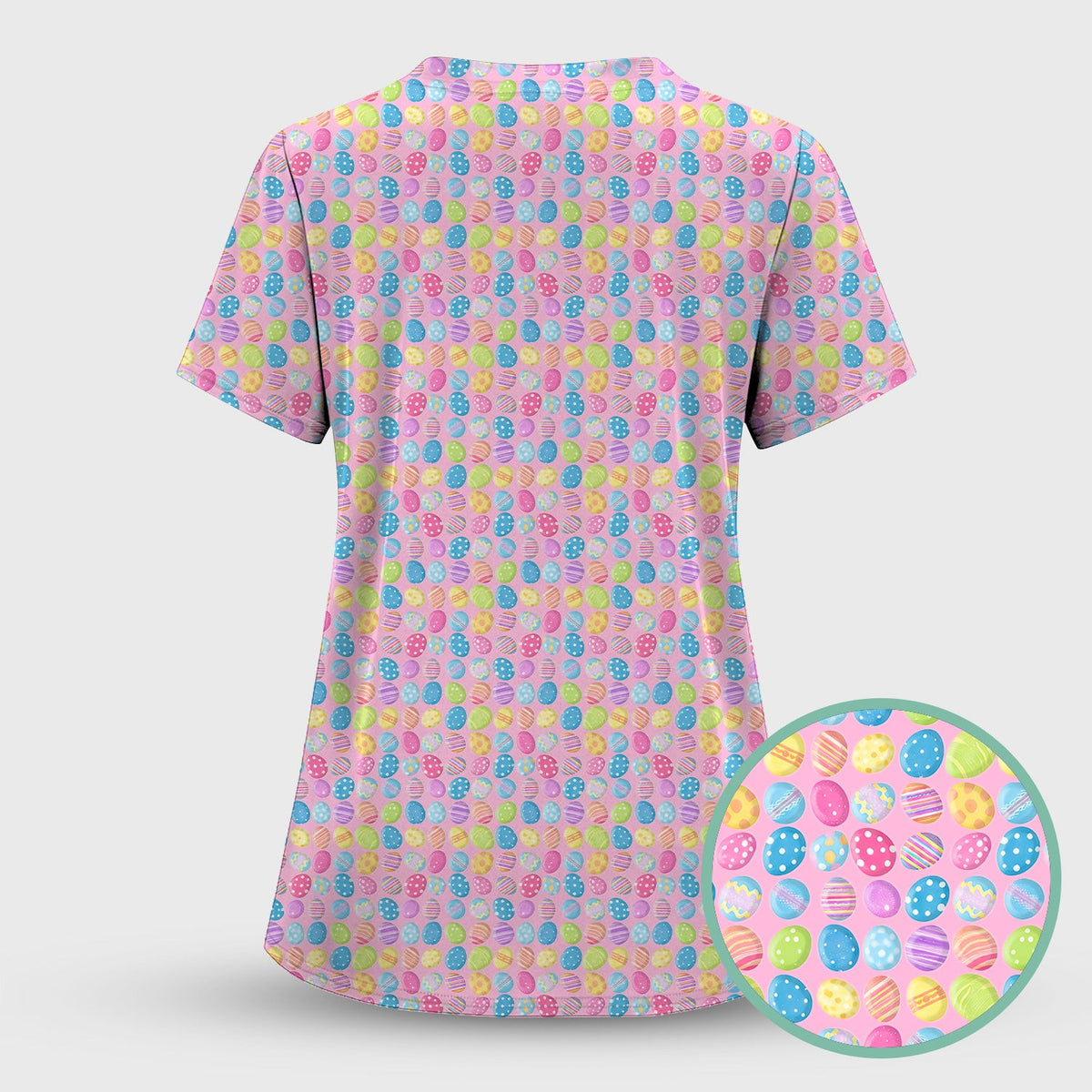Colorful Easter Eggs Pattern Scrub Top, Comfortable Scrubs for Nurses