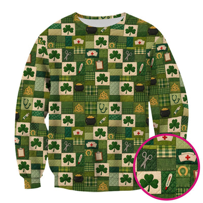 St Patrick Medical Patchwork Shamrock Scrub Top, Comfortable Scrubs for Nurses