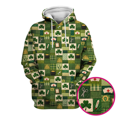 St Patrick Medical Patchwork Shamrock Scrub Top, Comfortable Scrubs for Nurses