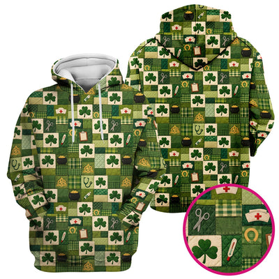 St Patrick Medical Patchwork Shamrock Scrub Top, Comfortable Scrubs for Nurses