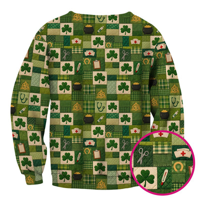 St Patrick Medical Patchwork Shamrock Scrub Top, Comfortable Scrubs for Nurses