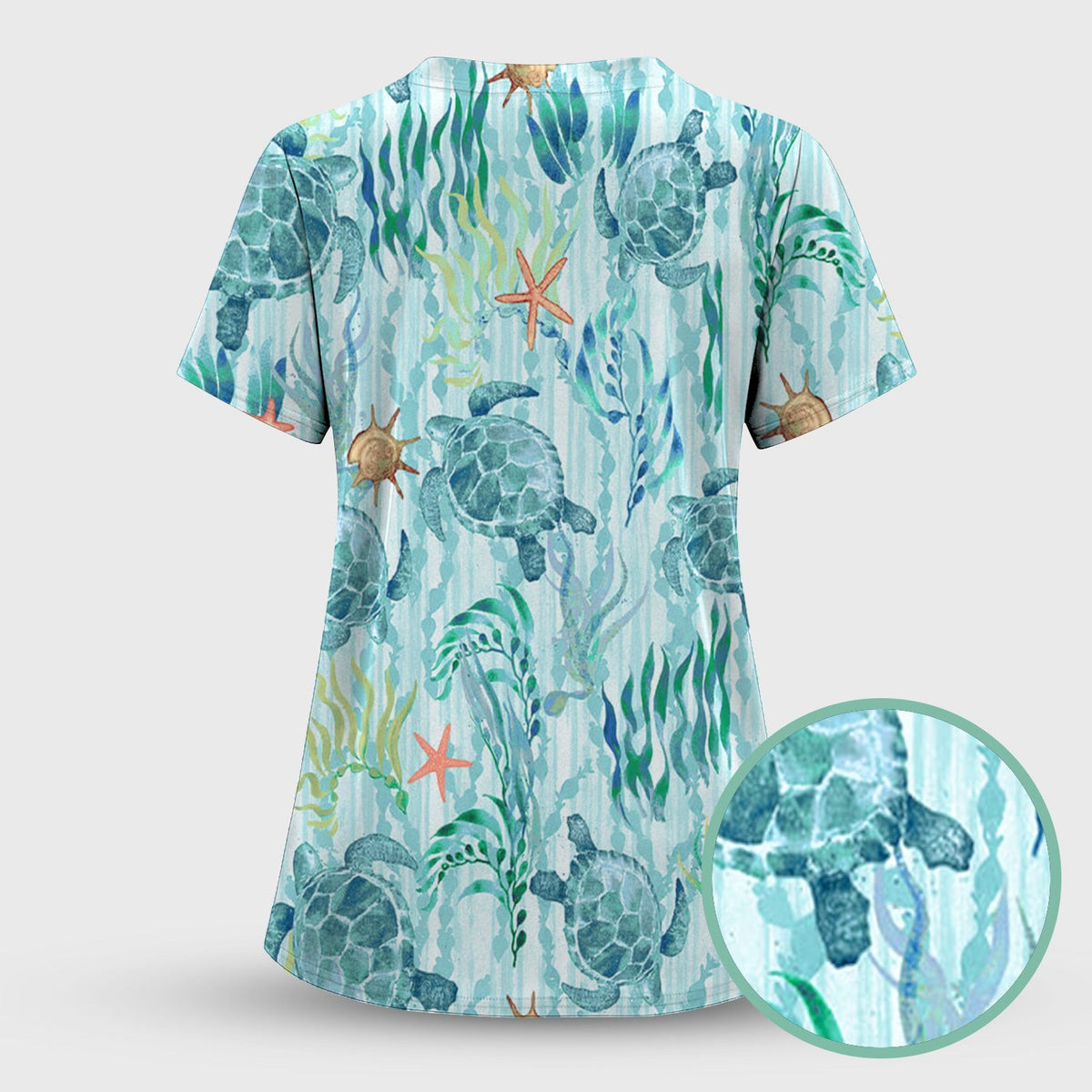 Sea Turtle Ocean Watercolor Print Scrub Top, Comfortable Scrubs for Nurses