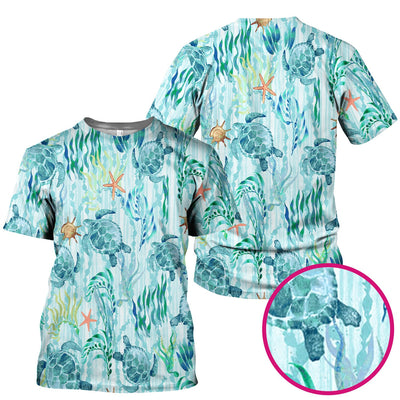 Sea Turtle Ocean Watercolor Print Scrub Top, Comfortable Scrubs for Nurses