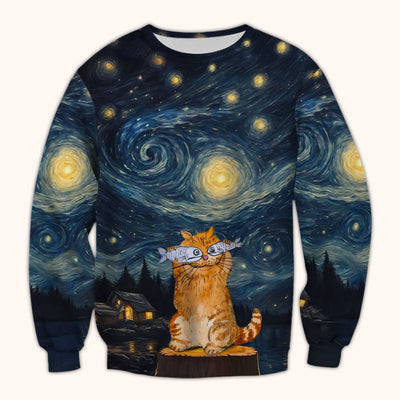 Cat Under Starry Night Sky Art Print Scrub Top, Comfortable Scrubs for Nurses