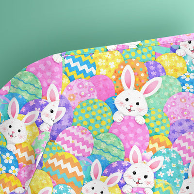 Easter Bunny Colorful Egg Pattern Print Scrub Top, Comfortable Scrubs for Nurses