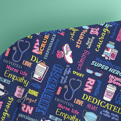 Colorful Nurse Life Typography Print Scrub Top, Breathable Fabrics Nursing Uniform