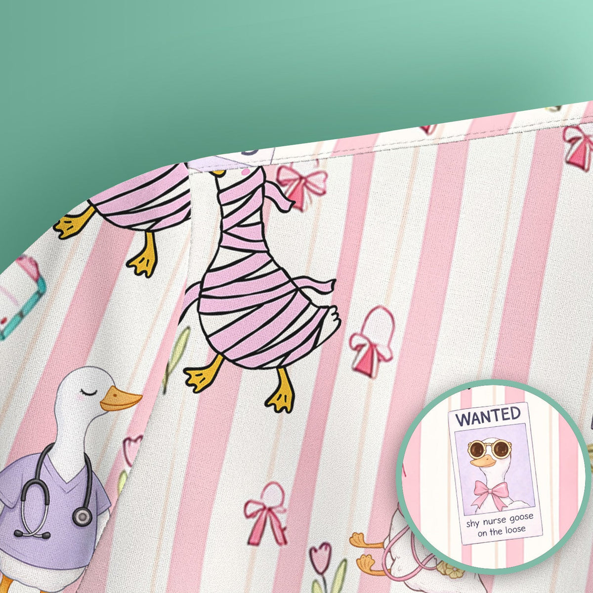 Cute Nurse Duck Stripe Pattern Scrub Top, Comfortable Scrubs for Nurses