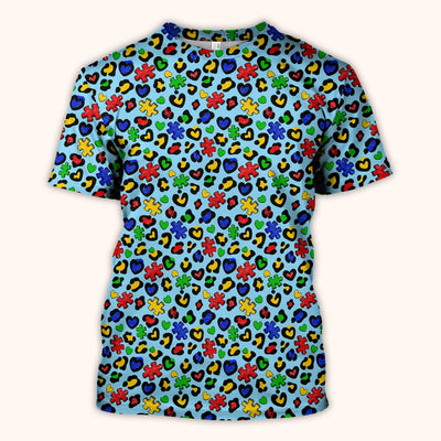 Puzzle Heart Awareness Print Scrub Top, Soft & Comfortable Scrubs for Nurses