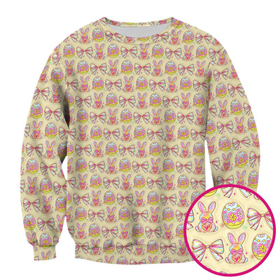 Easter Bunny Pastel Egg Bow Pattern Scrub Top, Breathable Fabrics Nursing Uniform