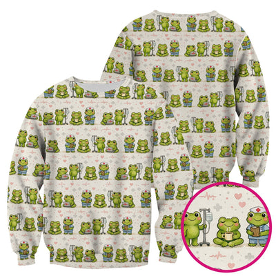 Adorable Frog Nurse Various Poses Print Scrub Top, Comfortable Scrubs for Nurses