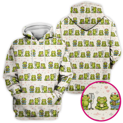 Adorable Frog Nurse Various Poses Print Scrub Top, Comfortable Scrubs for Nurses