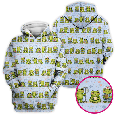 Adorable Frog Nurse Various Poses Print Scrub Top, Comfortable Scrubs for Nurses