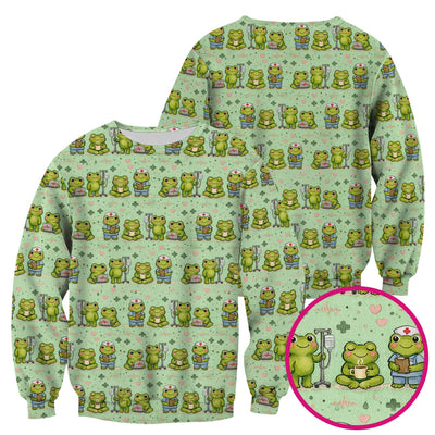 Adorable Frog Nurse Various Poses Print Scrub Top, Comfortable Scrubs for Nurses