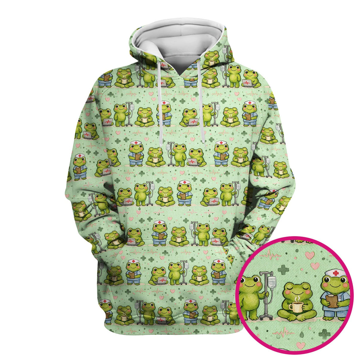 Adorable Frog Nurse Various Poses Print Scrub Top, Comfortable Scrubs for Nurses