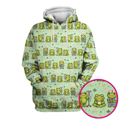 Adorable Frog Nurse Various Poses Print Scrub Top, Comfortable Scrubs for Nurses