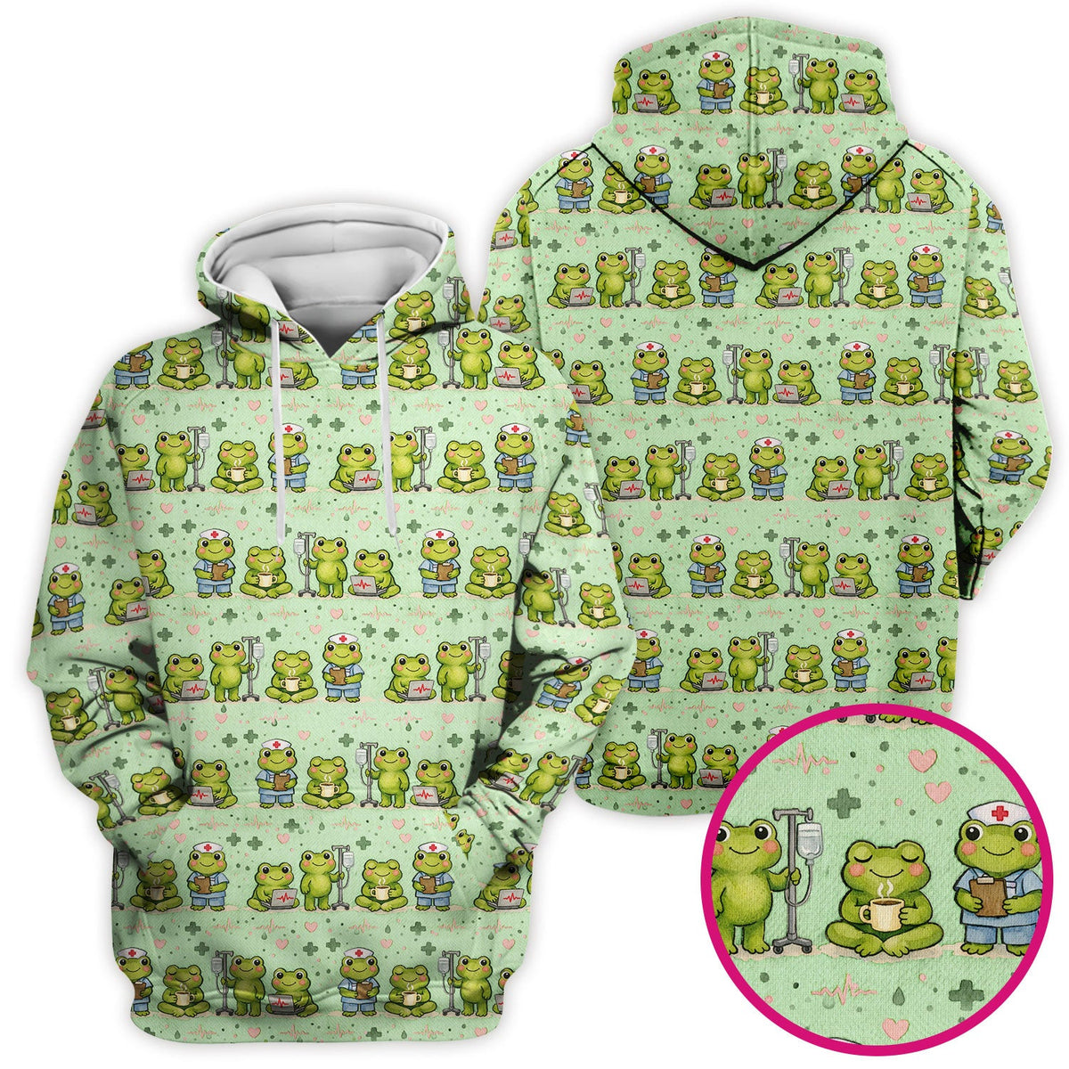 Adorable Frog Nurse Various Poses Print Scrub Top, Comfortable Scrubs for Nurses