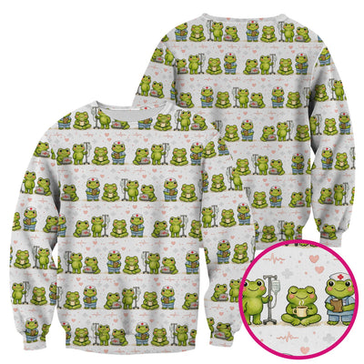 Adorable Frog Nurse Various Poses Print Scrub Top, Comfortable Scrubs for Nurses