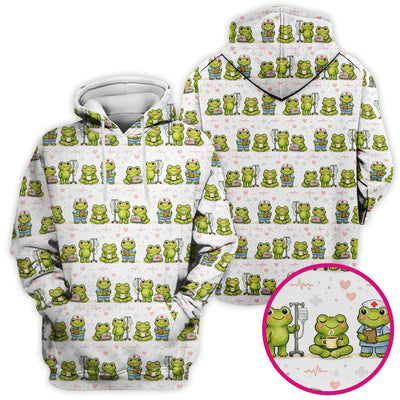 Adorable Frog Nurse Various Poses Print Scrub Top, Comfortable Scrubs for Nurses