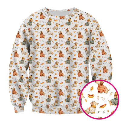 Autumn Dachshund Dog Sweater Print Scrub Top, Comfortable Scrubs for Nurses