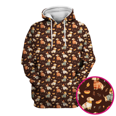 Autumn Dachshund Dog Sweater Print Scrub Top, Comfortable Scrubs for Nurses