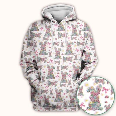 Colorful Floral Bunny with Pink Bow Pattern Scrub Top, Breathable Fabrics Nursing Uniform, Easter