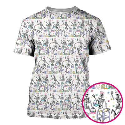 Fun Skeleton Bunny Easter Print Scrub Top, Comfortable Scrubs for Nurses