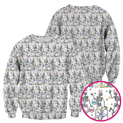Fun Skeleton Bunny Easter Print Scrub Top, Comfortable Scrubs for Nurses