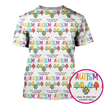 Autism Seeing The World From A Different Angle Birds Scrub Top ,Comfortable Scrubs for Nurses