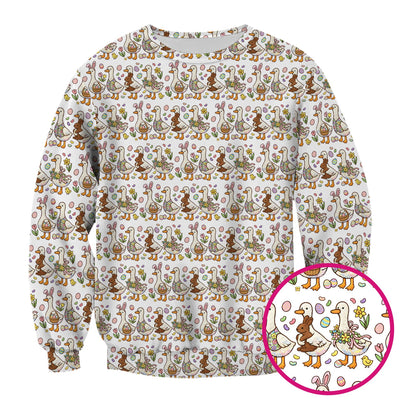 Easter Theme Duck and Bunny Egg Floral Print Scrub Top, Comfortable Scrubs for Nurses