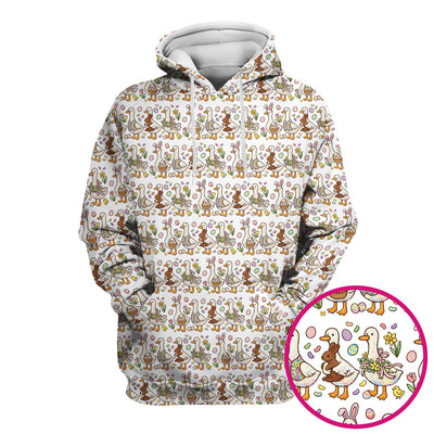 Easter Theme Duck and Bunny Egg Floral Print Scrub Top, Comfortable Scrubs for Nurses