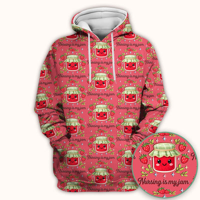Cute Strawberry Jam Nurse Pattern Scrub Top, Breathable Fabrics Nursing Uniform