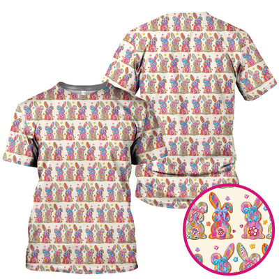 Cute Pastel Bunny Floral Pattern Scrub Top, Comfortable Scrubs for Nurses, Easter