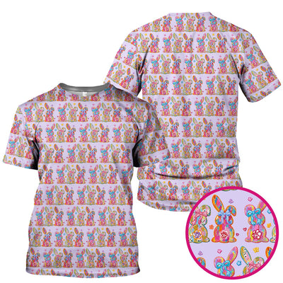 Cute Pastel Bunny Floral Pattern Scrub Top, Comfortable Scrubs for Nurses, Easter