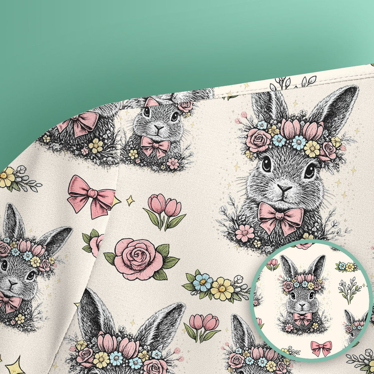 Easter Vintage Floral Bunny Print Scrub Top, Comfortable Scrubs for Nurses