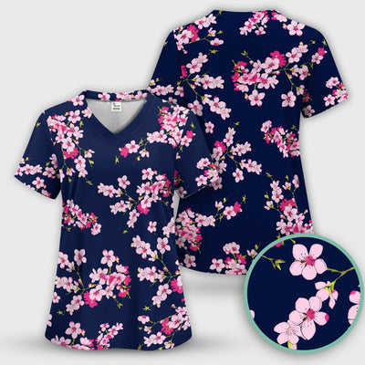 Elegant Cherry Blossom Floral Pattern Srubs, Comfortable Scrubs for Nurses